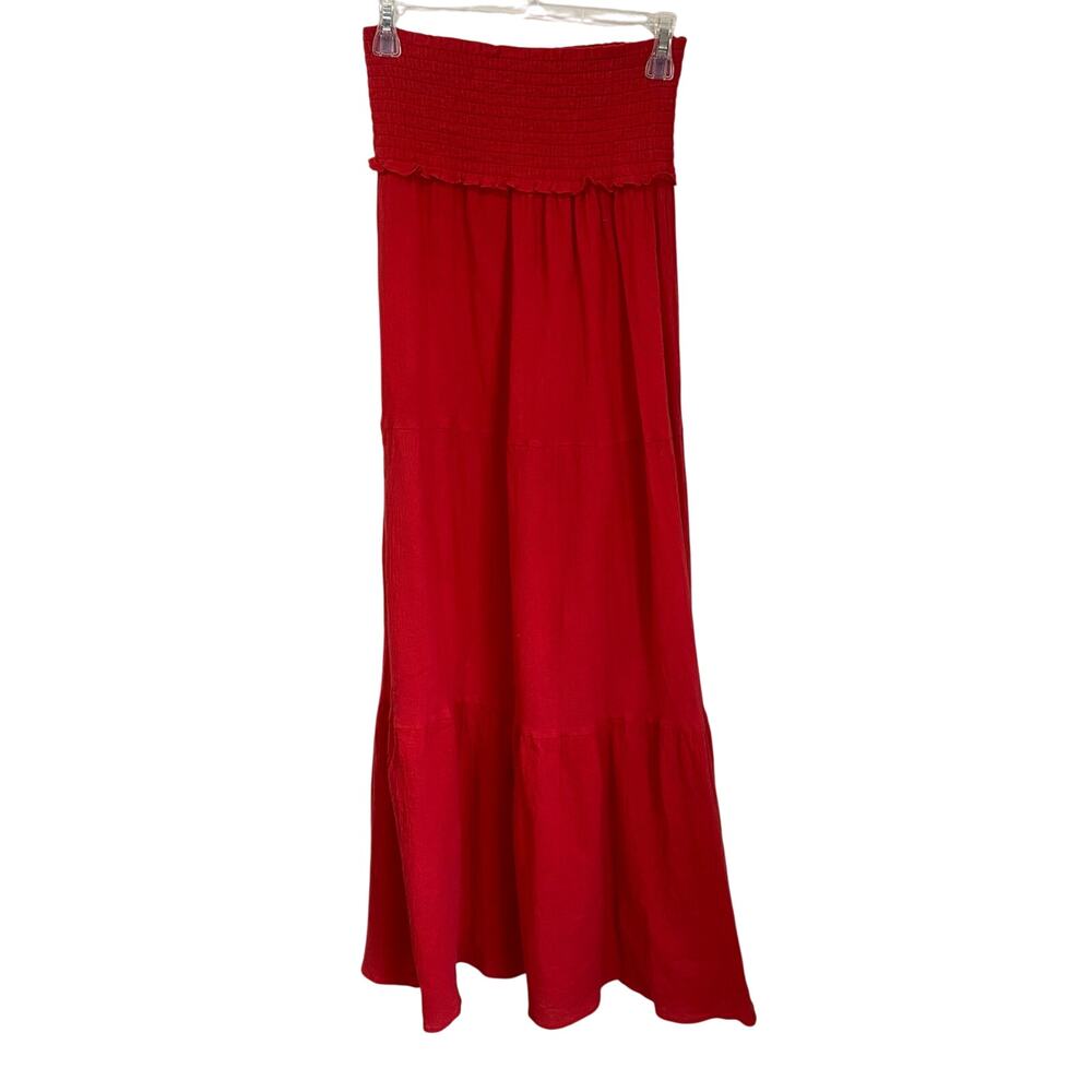 Boston Proper Red Maxi Skirt Size XS Smocked Waist Boho Resort Vacation Chic